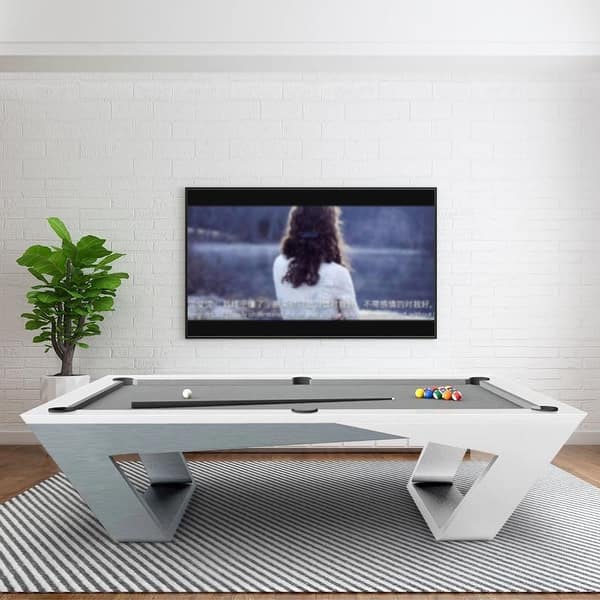 White Billiards Valenti Modern Slate Pool Table - 92” x 53” x 33” - Bed ...