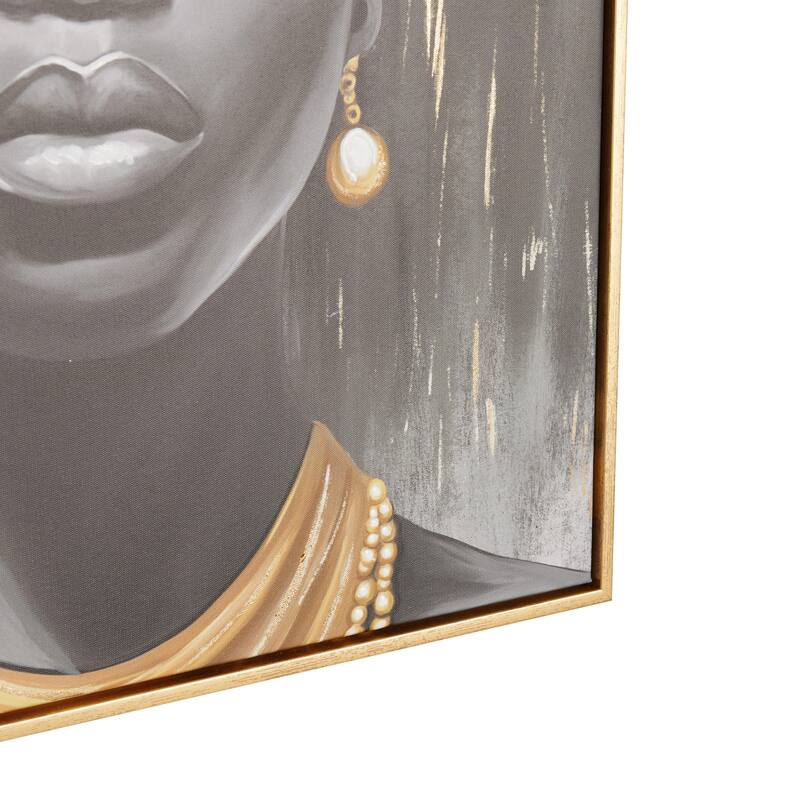 Canvas Woman Shaded Living Room Framed Wall Art with Blue Crown and Gold Foil Accents - Black - Roche River Decor