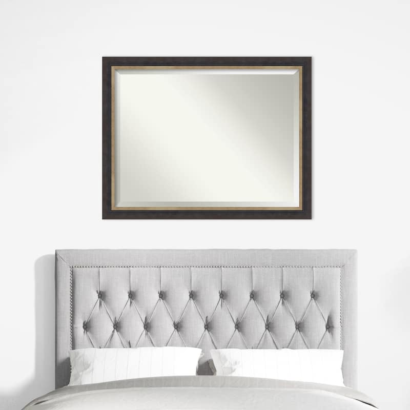 Hammered Charcoal Tan Beveled Wood Framed Wall Mirror - Hammered Charcoal Tan