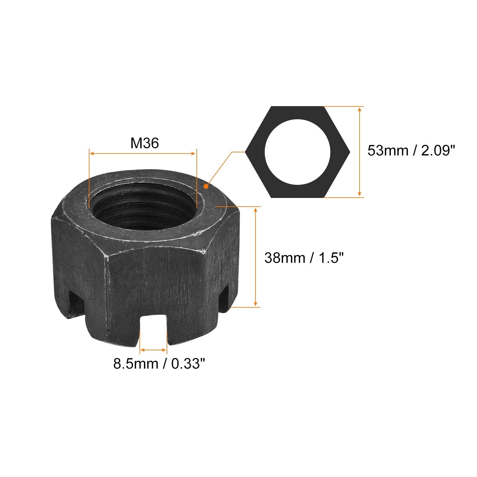 海外輸入 インボイス Grade Nut, Slotted Hexagon 4.8 Black Nuts, Hex Steel Carbon トイガン