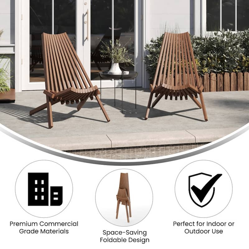 Indoor/Outdoor Solid Acacia Wood Low Profile Lounge Patio Folding Chair