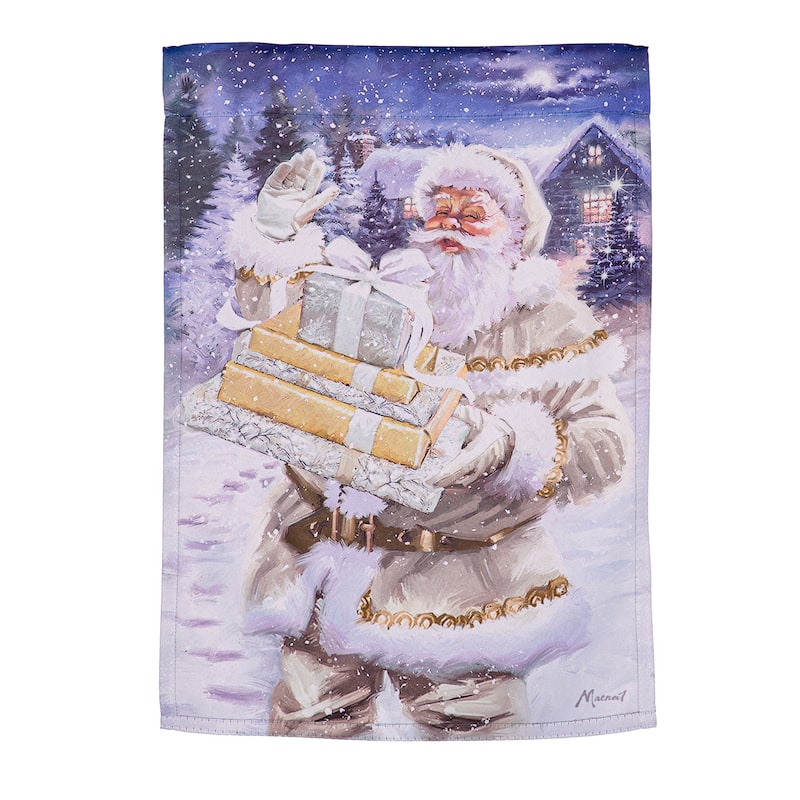 12.5 in. x 18 in. Santa and Presents Suede Garden Flag - Multicolor - 12.5 in x 18 in