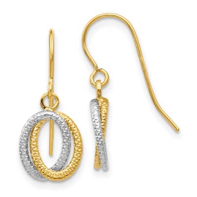 Curata 14k Two-Tone Gold 22x9mm Textured Oval Fancy Dangle Earrings