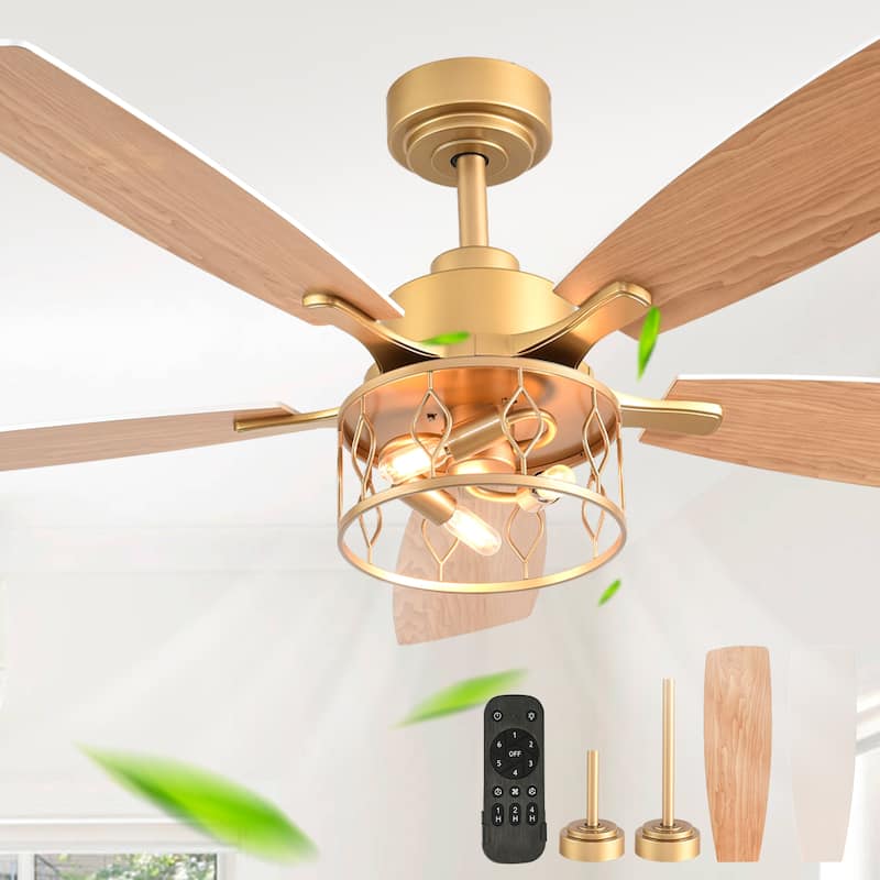 Cusp Barn 52 Inch Industrial Caged Ceiling Fan with Light and Remote, Farmhouse Quiet DC Motor Reversible Chandelier Ceiling Fan