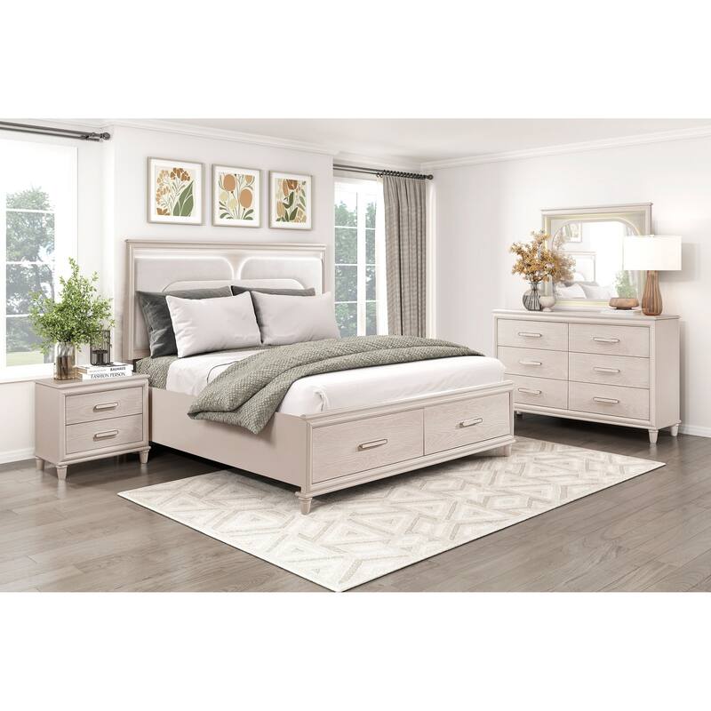 Modern Bedroom Furniture Set LED Platform Bed Nightstand Dresser Mirror