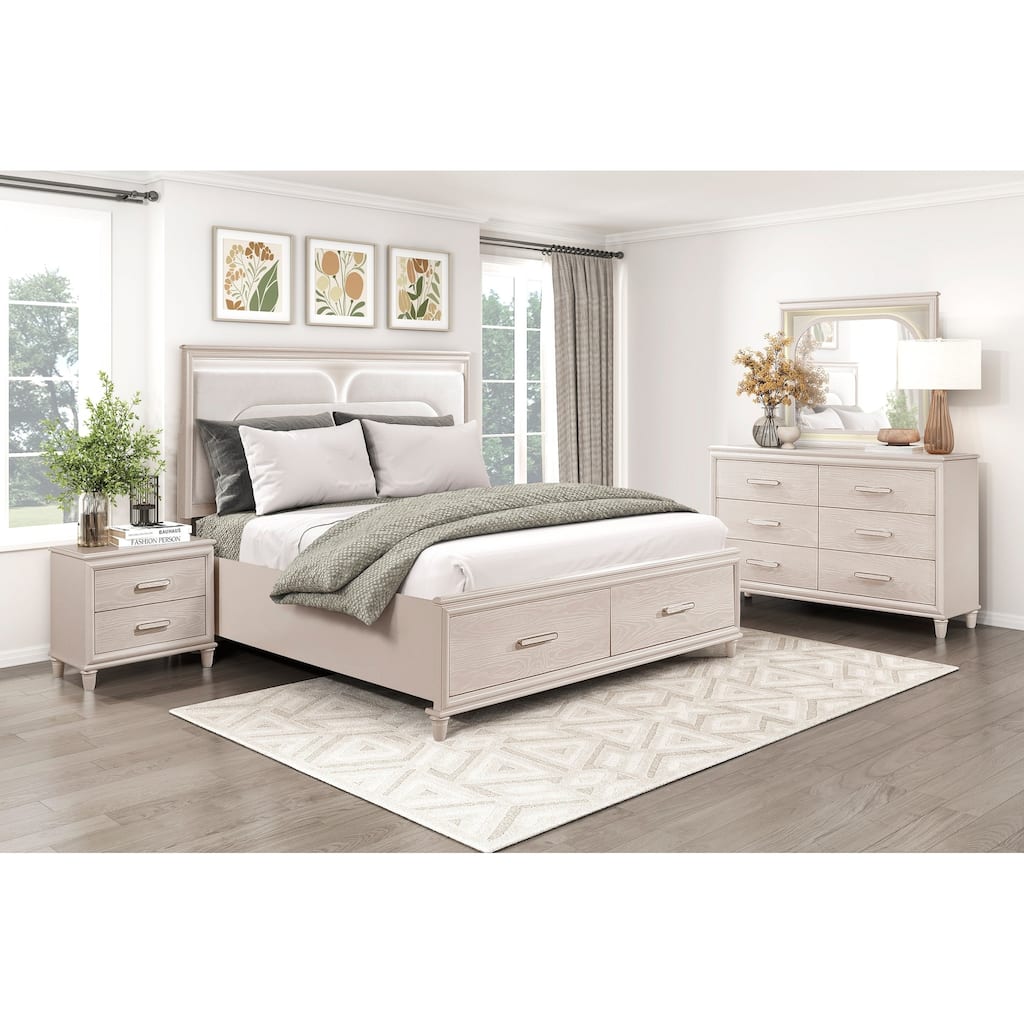 Modern Bedroom Furniture Set LED Platform Bed Nightstand Dresser Mirror