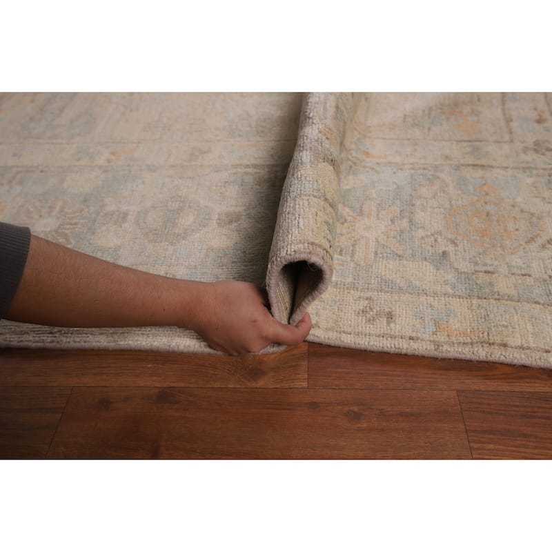 Beige Floral Oushak Turkish Area Rug Hand-Knotted Wool Carpet - 9'0"x 11'9"