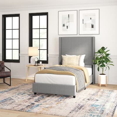 Modern Upholstered Platform Bed with Channel Stitched Headboard