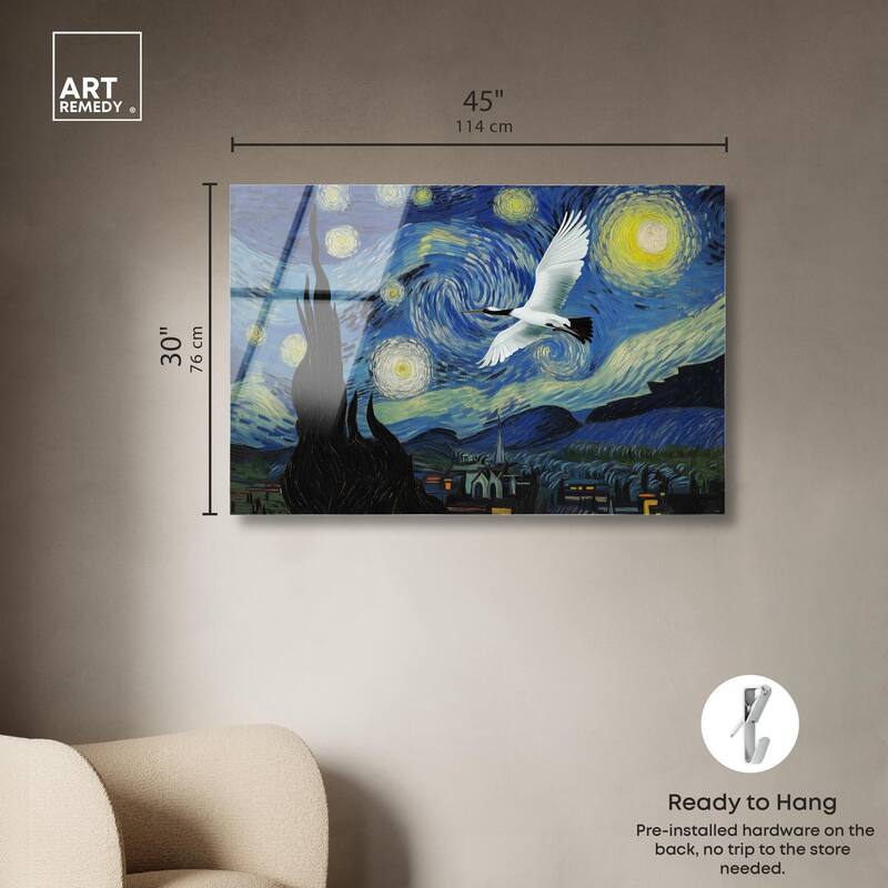 Crane Starry Night Acrylic by Art Remedy, Ready to Hang