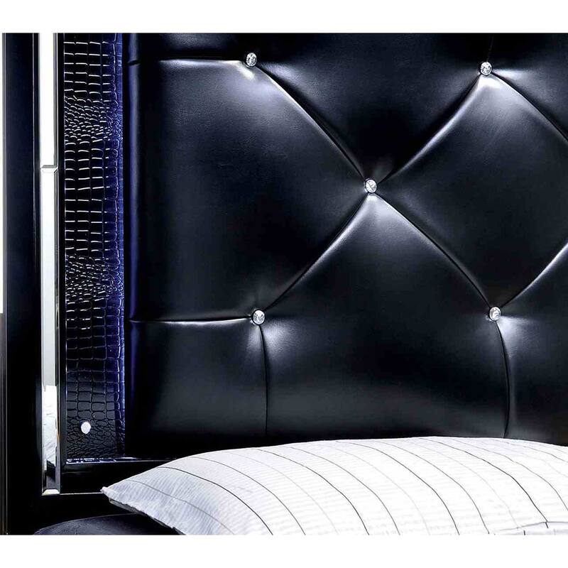 Luxury Black Contemporary Bedroom Collection with LED Mirrored Lighting