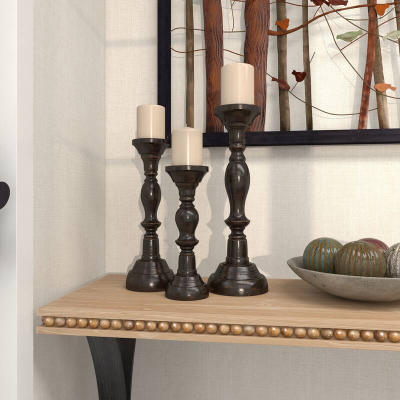 Black Mango Wood Farmhouse Candle Holder (Set of 3) - S/3 18", 15", 12"H