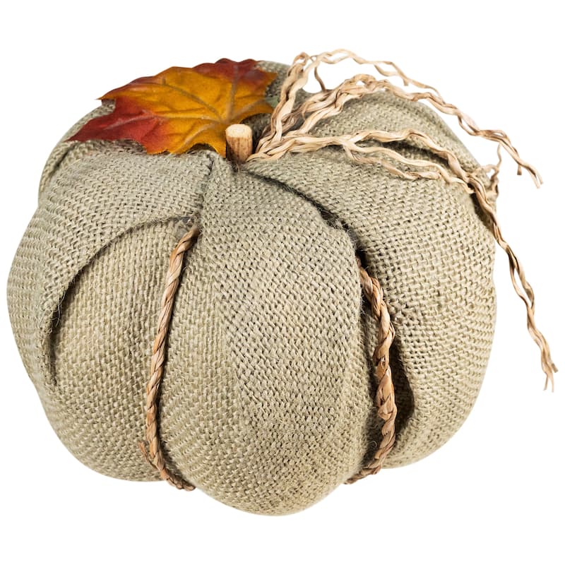 Burlap and Jute Fall Harvest Pumpkin Decoration - 6.75" - Beige