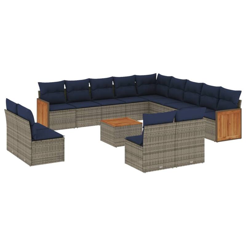 vidaXL 13/14 Piece Patio Sofa Set with Cushions Black/Gray Poly Rattan - 21.7 x 24.4 x 27.2