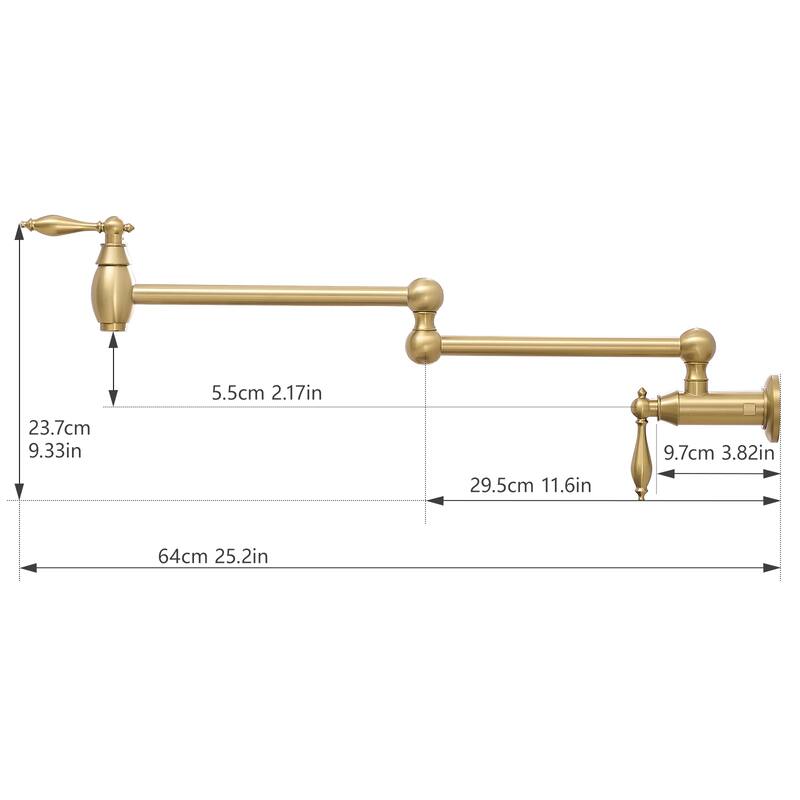 Wall-Mounted Pot Filler Faucet with Dual Handles and 25.2" Extension