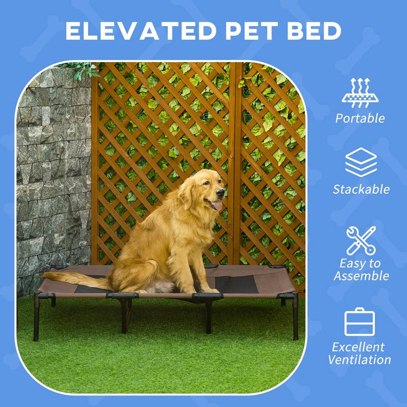 Elevated Raised Cooling Cots Bed for Large Dogs Portable Indoor & Outdoor Pet Hammock w/ Carry Bag Metal Frame Breathable Mesh