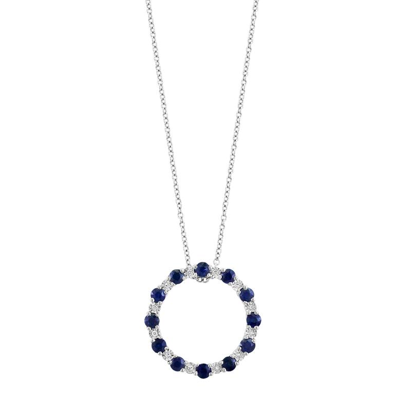 EFFY 14K Gold Diamond Natural Sapphire Circle Pendant Necklace