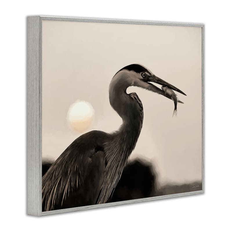 Stupell Heron Feeding on Fish Framed Giclee Art Design By Lori Deiter