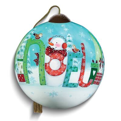 Curata Snowman Noel By Helz Cuppleditch Hand-Painted Glass Ornament