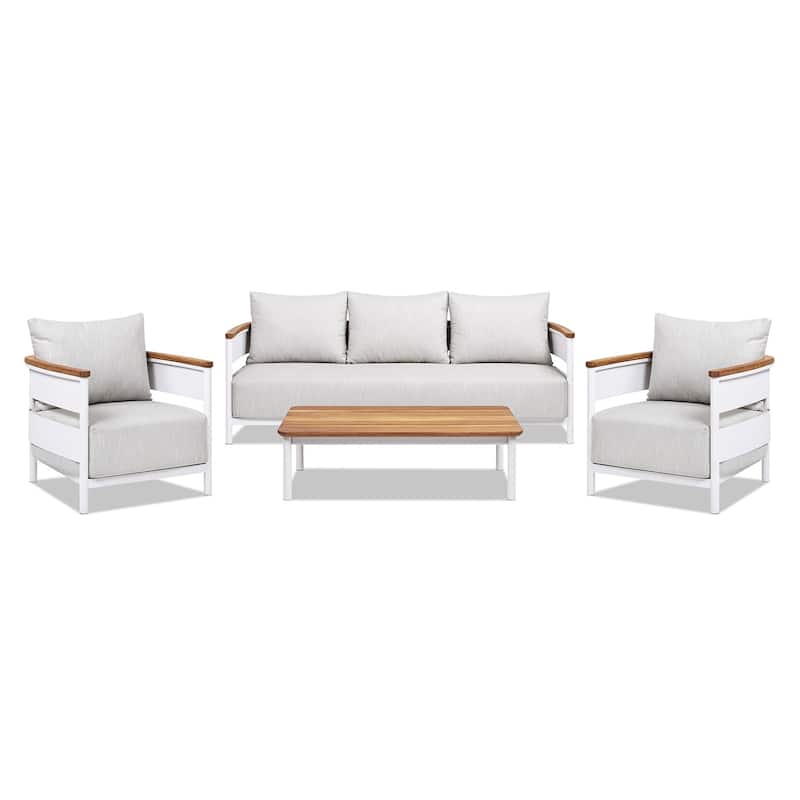 Rhodes Upholstered Teak & Aluminum Outdoor Patio Conversation Set