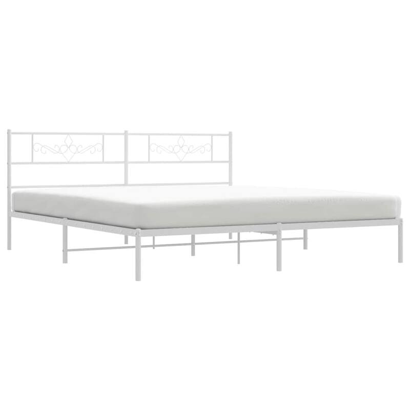 vidaXL 12 Inches White King Size Metal Bed Frame No Mattress - 81.5" x 78" x 35.4"