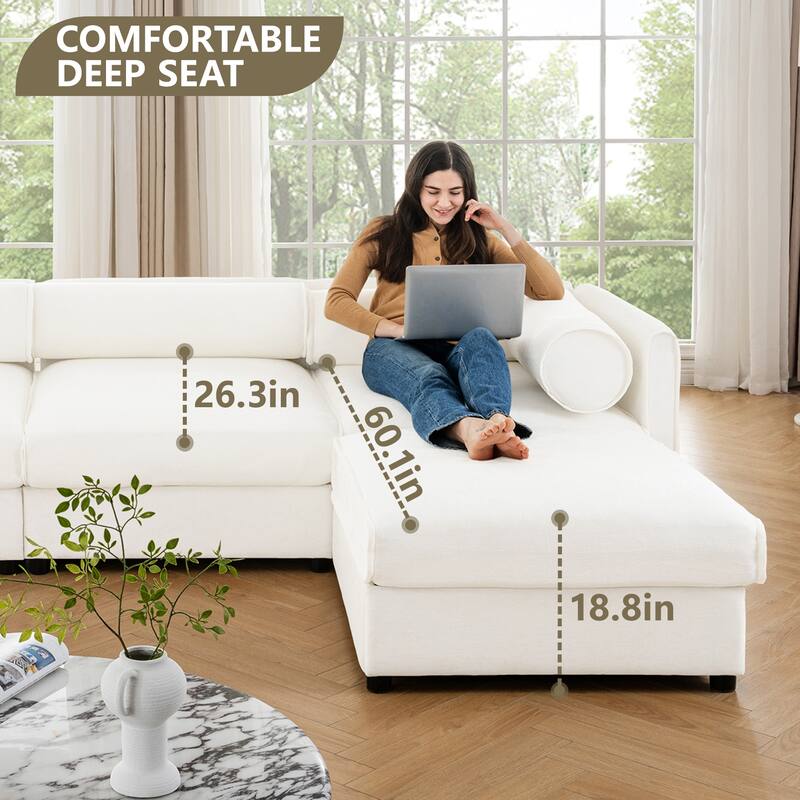 Upholstered Leisure Couch with Hidden Storage, Luxurious Sectional Sofa for Living Room, 75.5" Chenille Loveseat with 2 Ottomans