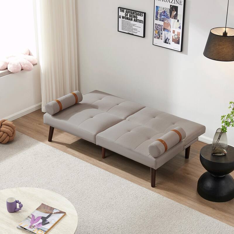 Convertible Sofa Bed Futon with Solid Wood Legs in Linen Fabric