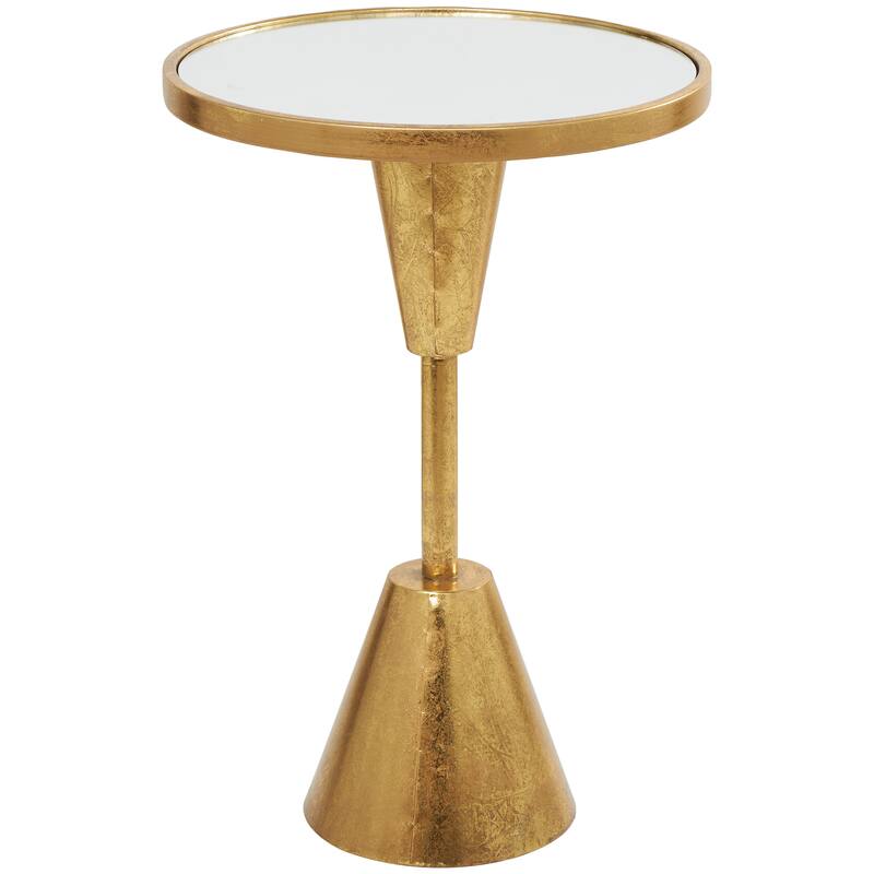 Gold Metal Contemporary Accent Table with Mirrored Glass Top