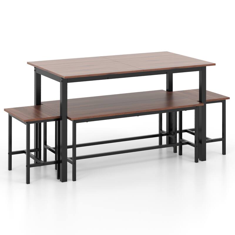 Gymax 5 PCS Dining Table Set for 4-6 w/ 2 Benches & 2 Stools Metal