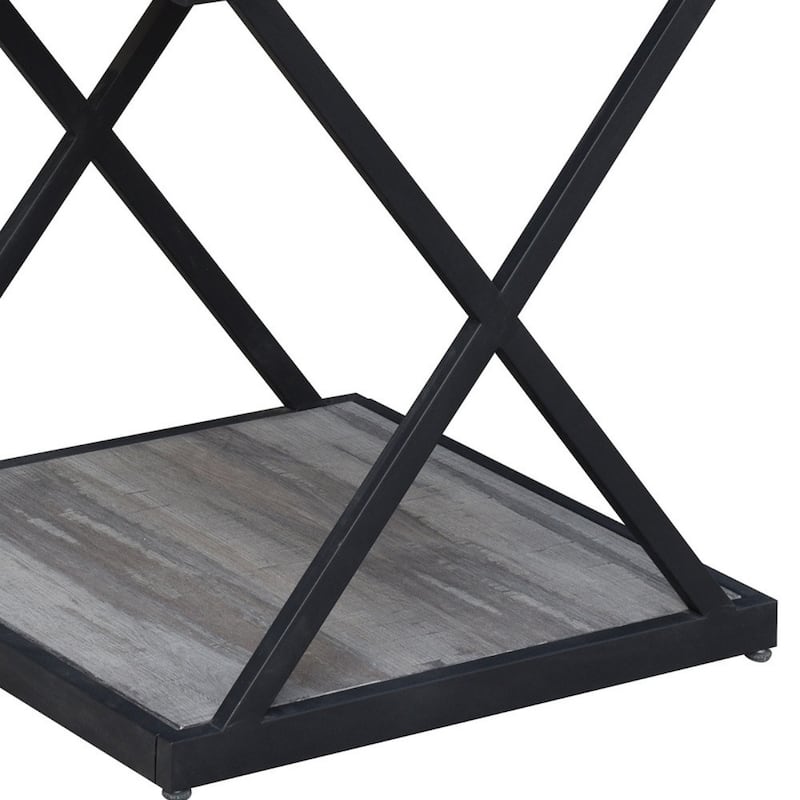 Brown Wood Top Black Iron Frame Square End Table with Modern Design - 18.5” x 18.5” x 19.68” (D x W x H)