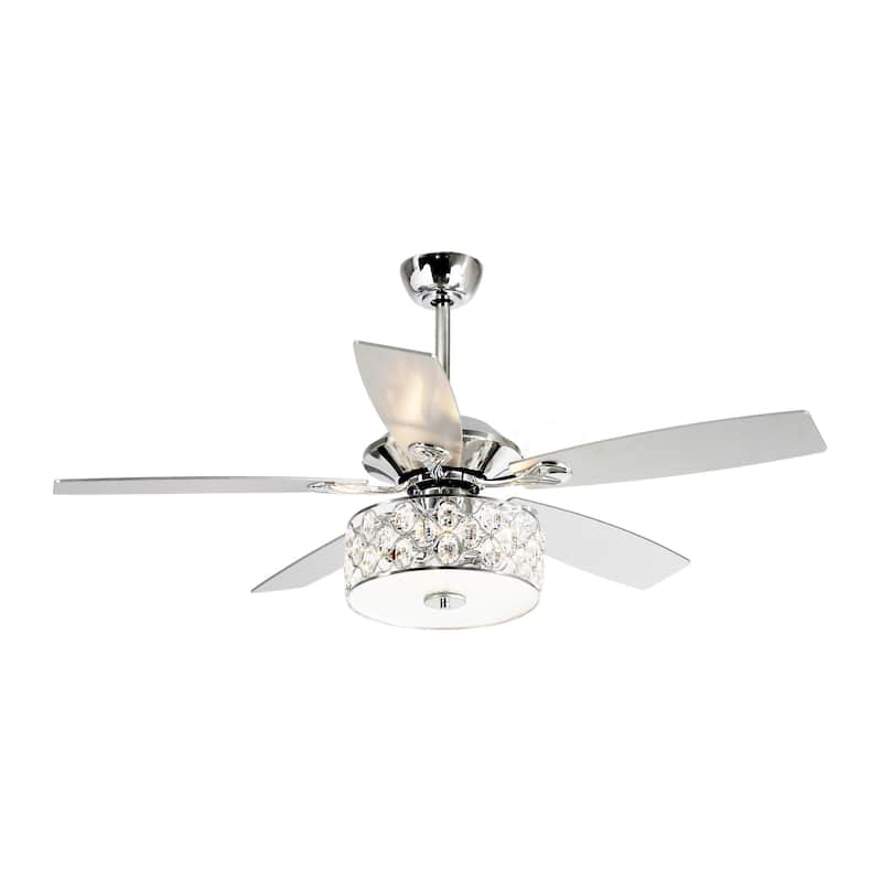 52" Indoor Crystal Chandelier Ceiling Fan With Light and Remote Control in Chrome - 52 in. D X 52 in. L X 52 in. W X 19.3 in. H