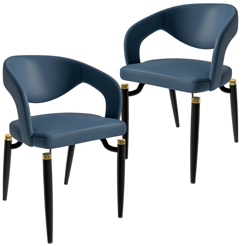 Entice Dining Chairs Set of 2 Upholstered Leather with Iron Legs Modern Accent Arm Chairs