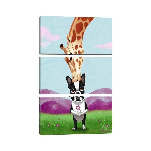 slide 1 of 3, iCanvas "Boston Terrier & Giraffe" by Brian Rubenacker 3-Piece Canvas Wall Art Set