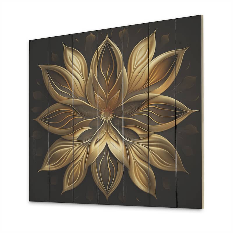 Designart 'Glamourous Lily On Black I' Floral Lily Wood Wall Art - Natural Pine Wood