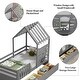 preview thumbnail 14 of 25, Wooden Slat Roof Platform Bed Guardrails House Bed Frame with 2 Storage Drawers, Kids Playhouse Bed Small Window & Shelves
