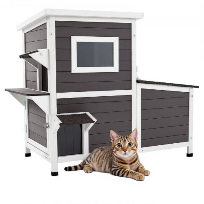 Outdoor Wooden Cat House for Multiple Cats with Waterproof Roof and Elevated Weatherproof Design