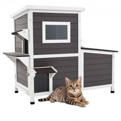 Outdoor Wooden Cat House for Multiple Cats with Waterproof Roof and Elevated Weatherproof Design