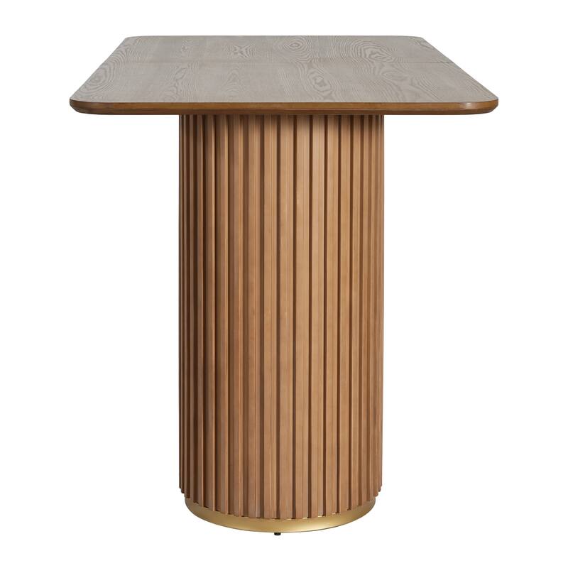 Roomfitters 63" Counter Table with Fluted Base and Wood Top, Modern Bar-Height Dining and Kitchen Island Table