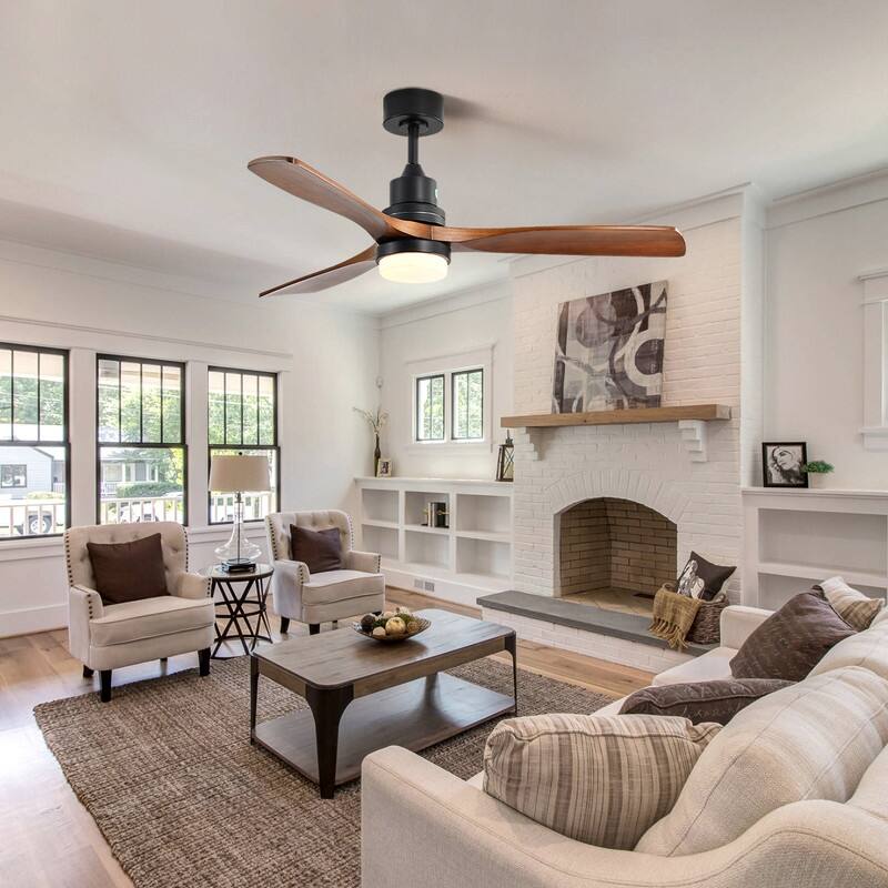 42"/52"/60" Farmhouse Style Wood Walnut Ceiling Fan With Lights and Remote Control, Dimmable LED Optional