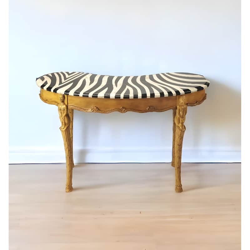 HomeRoots 48" Black and White and Brown Kidney Writing Desk - Brown