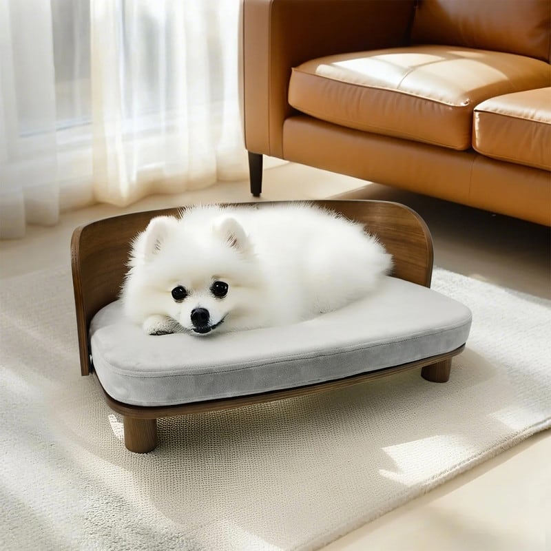 Elevated Dog Bed Curved Wood with Waterproof Soft Cozy Cushion Stool - 25.2x15.4x10.3 inch