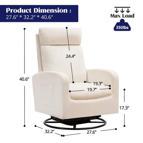 dimension image slide 3 of 9, HOMYKA Swivel Glider Rocker Accent Chair for Nursery with Side Pocket