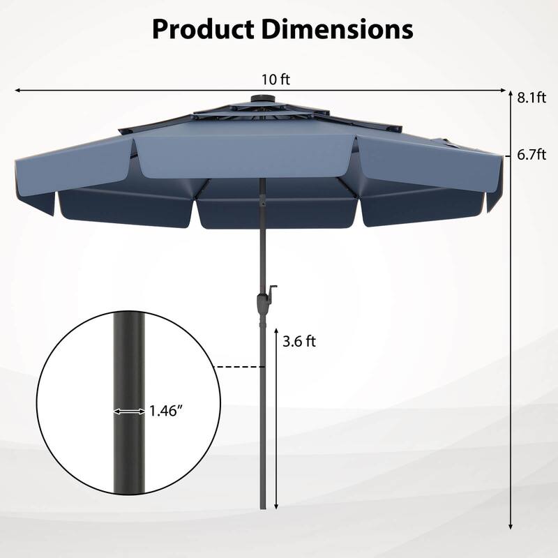 Costway 10 FT Solar Patio Umbrella with 32 LED Lights 3-Tier Vented