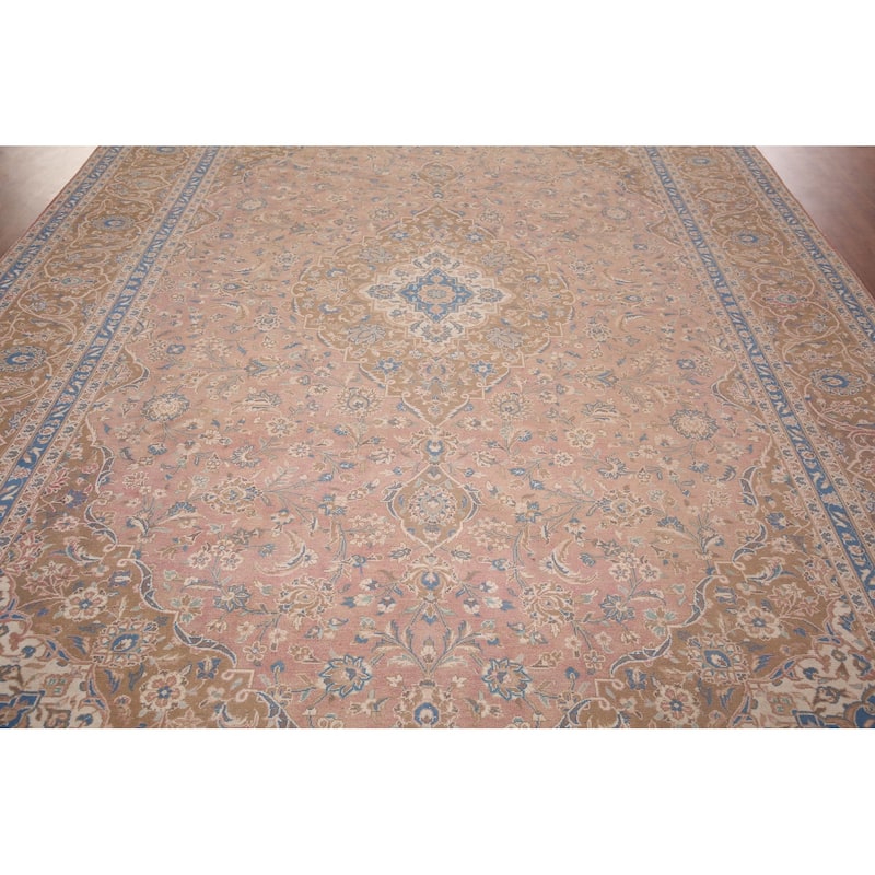 Pink Mashad Persian Vintage Area Rug Hand-Knotted Wool Carpet - 9'7"x 13'4"