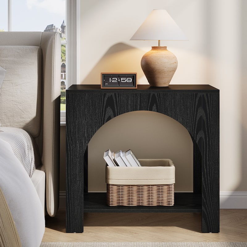 Farmhouse Nightstand with Storage, Large Wooden Bedside Table