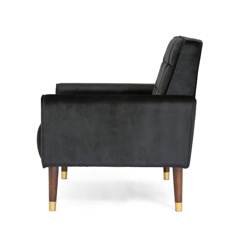 Living Room Chair Modern Biscuit Tufted Accent Chair with Solid Wood Legs and Armrests for Office, Bedroom, Reading Corner