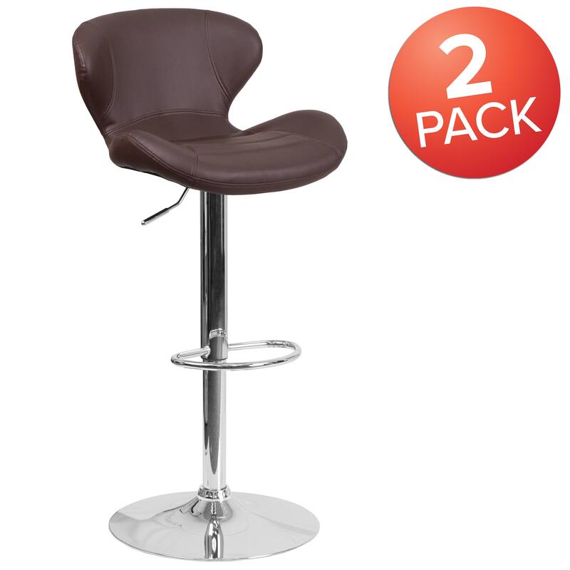 Modern Low-back Height-adjustable Chrome/Vinyl Barstools (Set of 2)