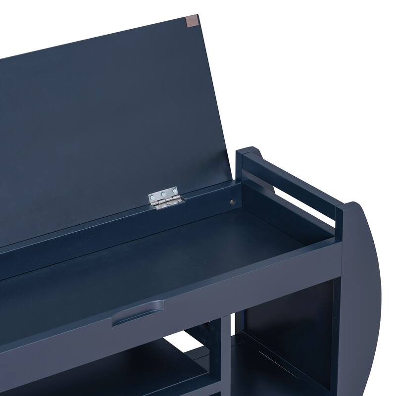 Shoe Bench 2-Tier Storage Bench with Cushion & Curved Side Holder, Wooden Panel Shoe Rack Organizer for Entryway, Living Room