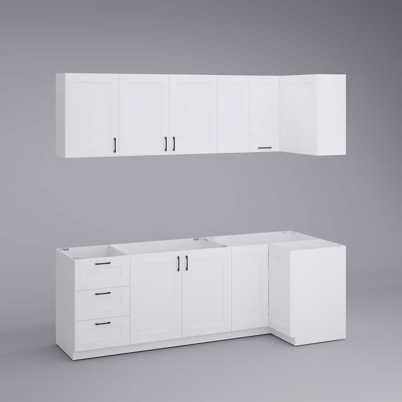 Modular White Kitchen Cabinet Set Customizable Base and Wall Cabinets Pantry Storage and DIY Countertop Design(Without desktop)