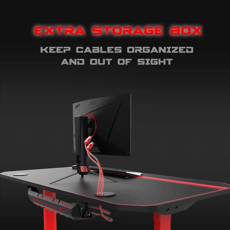 BOSSIN Ergonomic Gaming Desk T-Shaped Office PC Computer Desk with Full Desk Mouse Pad, Handle Rack, Cup Holder Headphone Hook