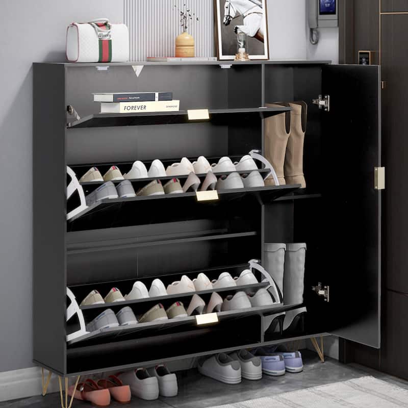 Shoe Cabinet Storage Cabinet with 3 Flip Drawers & Boot Rack Narrow Shoe Rack